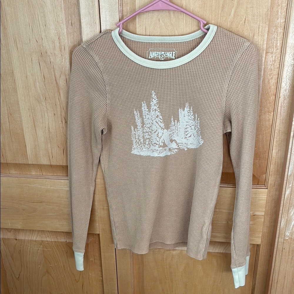 American Eagle Outfitters Tan Sweater with cream trim
